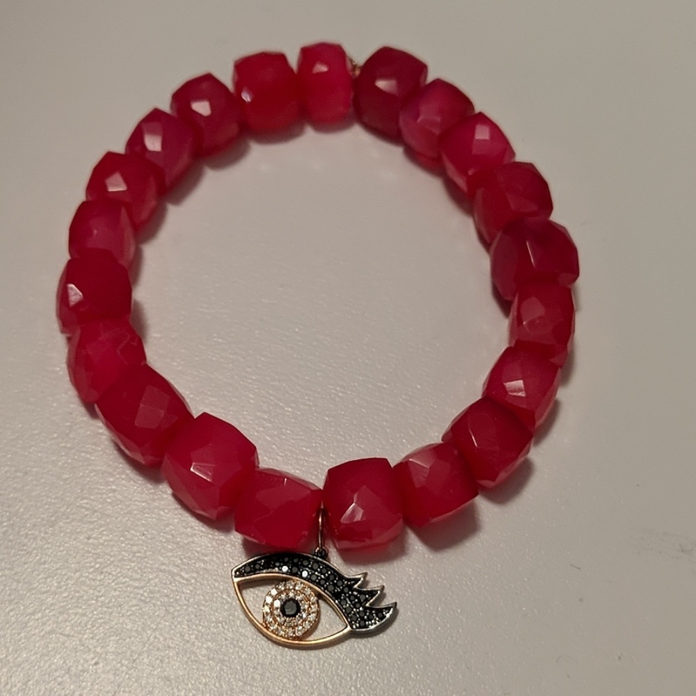 Pink Beaded Bracelet - "Evil Eye" Charm New